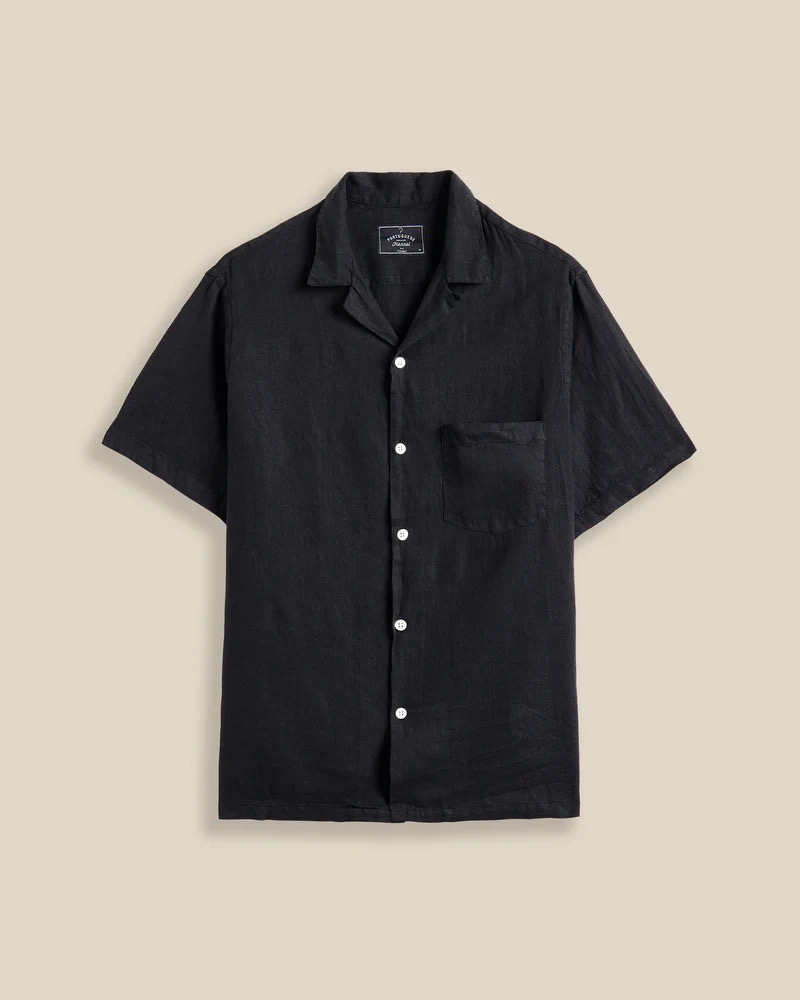Linen Camp Collar Black PORTUGUESE FLANNEL