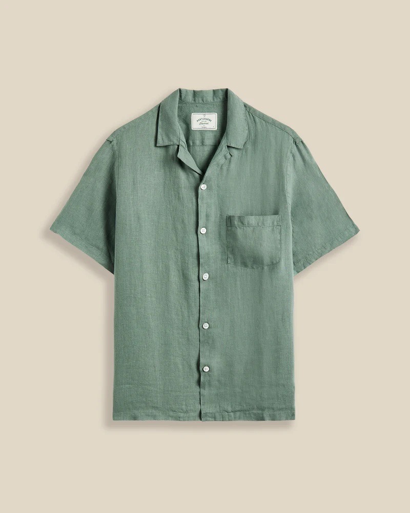 Linen Camp Collar Dry Green PORTUGUESE FLANNEL
