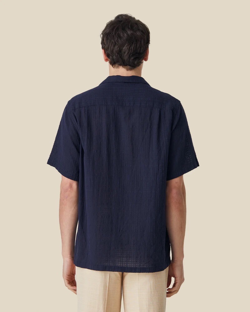 Chemise Short Sleeve Grain Cotton Navy Portuguese Flannel