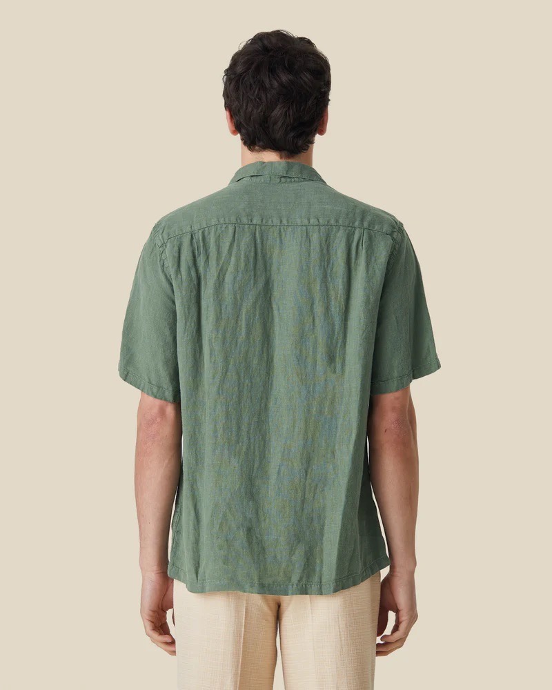 Chemise Short Sleeve Linen Camp Collar Green Portuguese Flannel