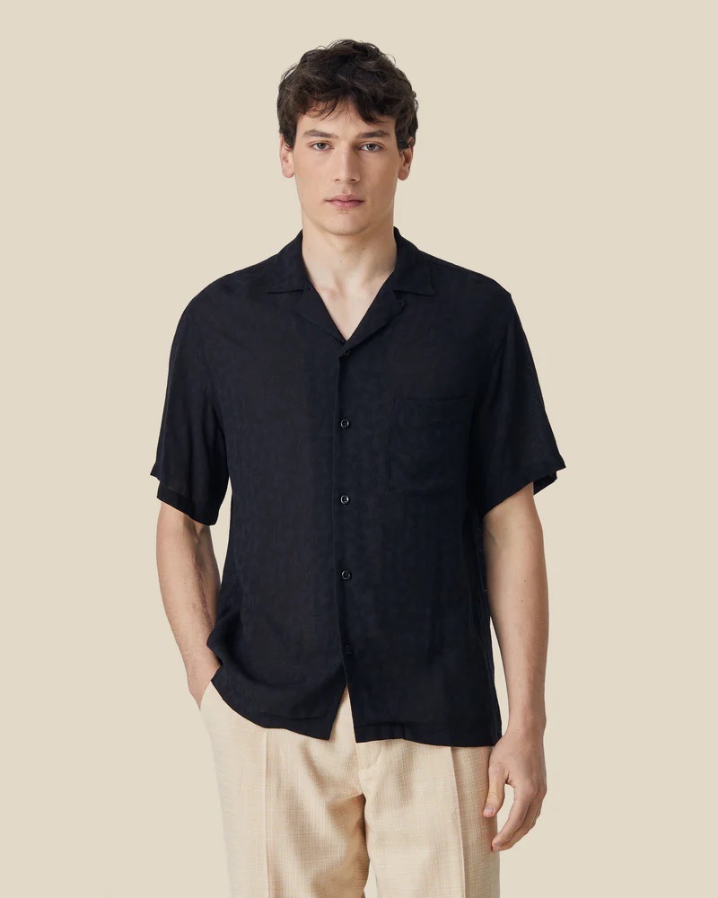 Chemise Short Sleeve Modal Abstract Pattern Black Portuguese Flannel