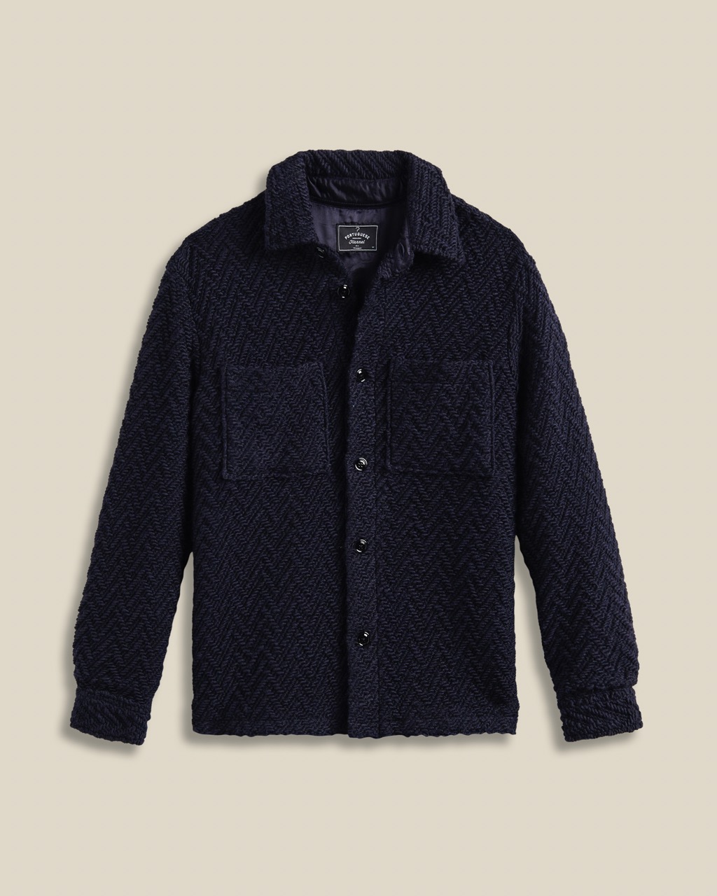 Overshirt Knitted Herringbone Navy PORTUGUESE FLANNEL