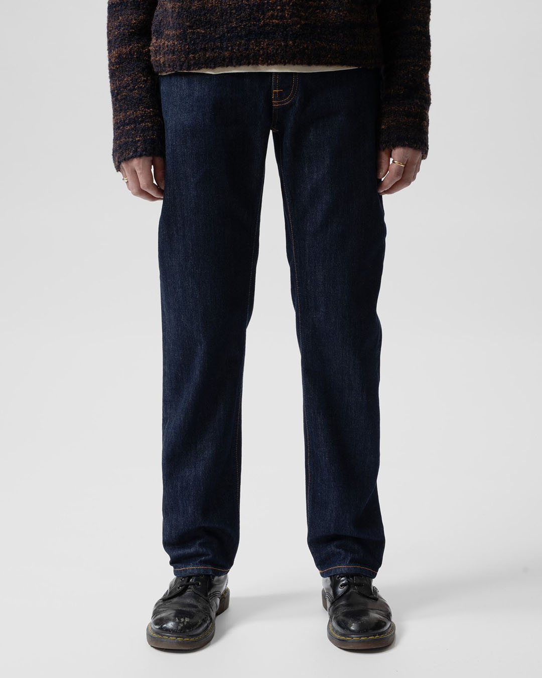 Jean Nudie Jeans Rad Rufus Blue One Wash en coton organique, coupe droite, taille haute, indigo profond