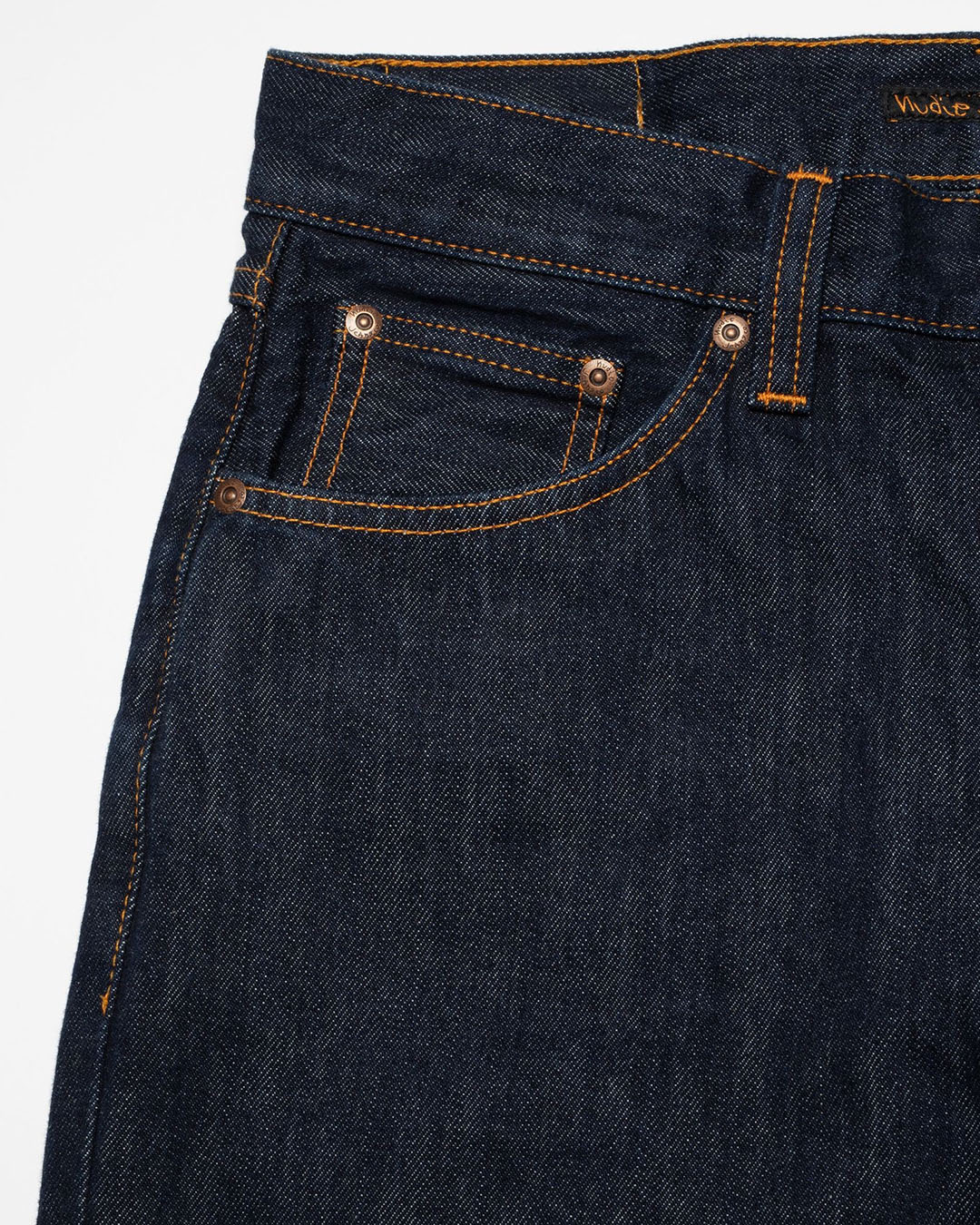 Jean Nudie Jeans Rad Rufus Blue One Wash en coton organique, coupe droite, taille haute, indigo profond