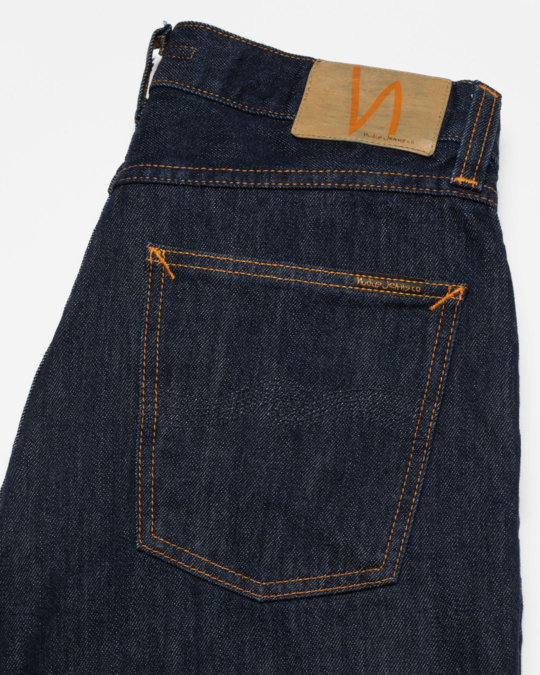 Jean Nudie Jeans Rad Rufus Blue One Wash en coton organique, coupe droite, taille haute, indigo profond
