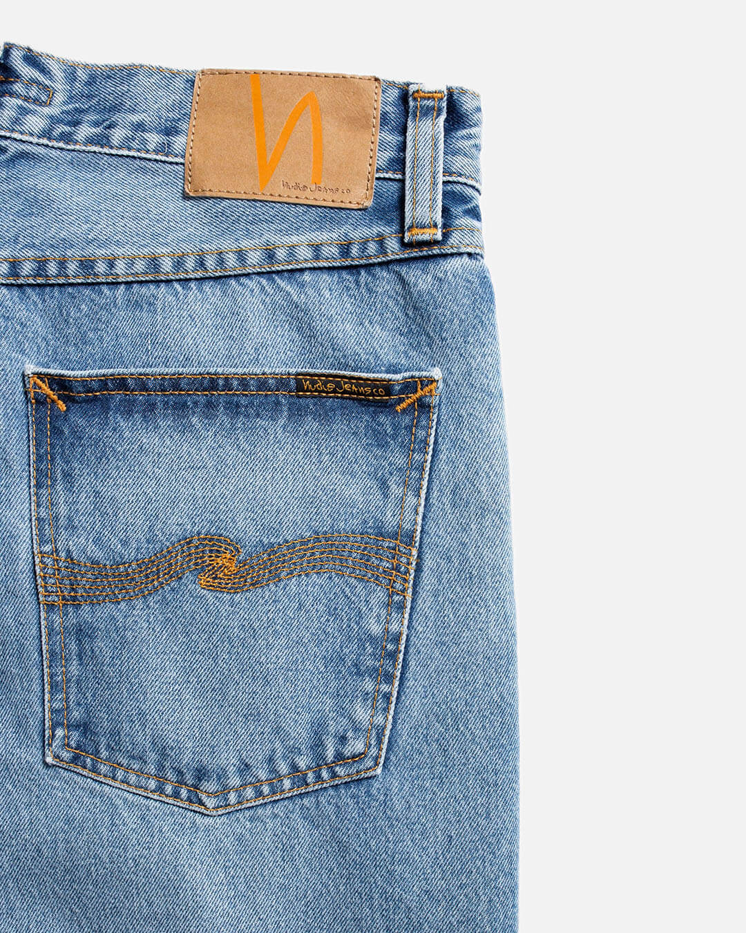 Jean Nudie Jeans Rad Rufus Indigo Blues en coton organique, coupe droite taille haute, indigo vintage