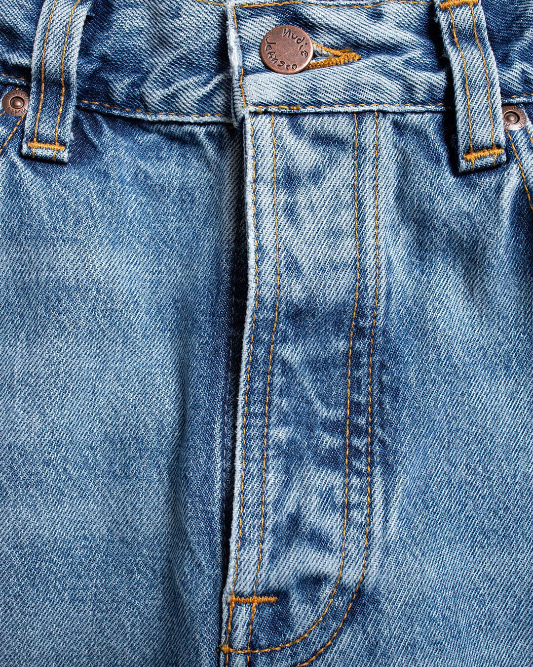 Jean Nudie Jeans Rad Rufus Indigo Blues en coton organique, coupe droite taille haute, indigo vintage