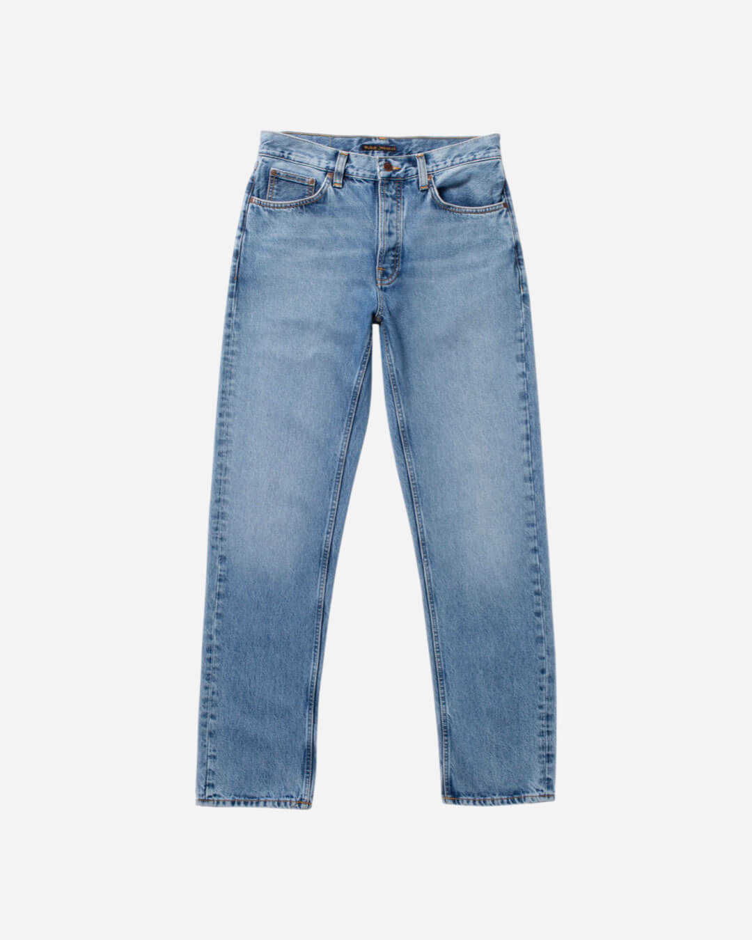 Jean Nudie Jeans Rad Rufus Indigo Blues en coton organique, coupe droite taille haute, indigo vintage