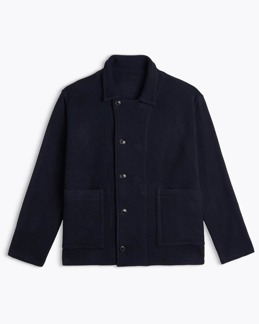 Veste Homecore Swit Wool Dark Navy en laine vierge bleu marine, coupe droite réversible avec grandes poches plaquées, fabriquée au Portugal