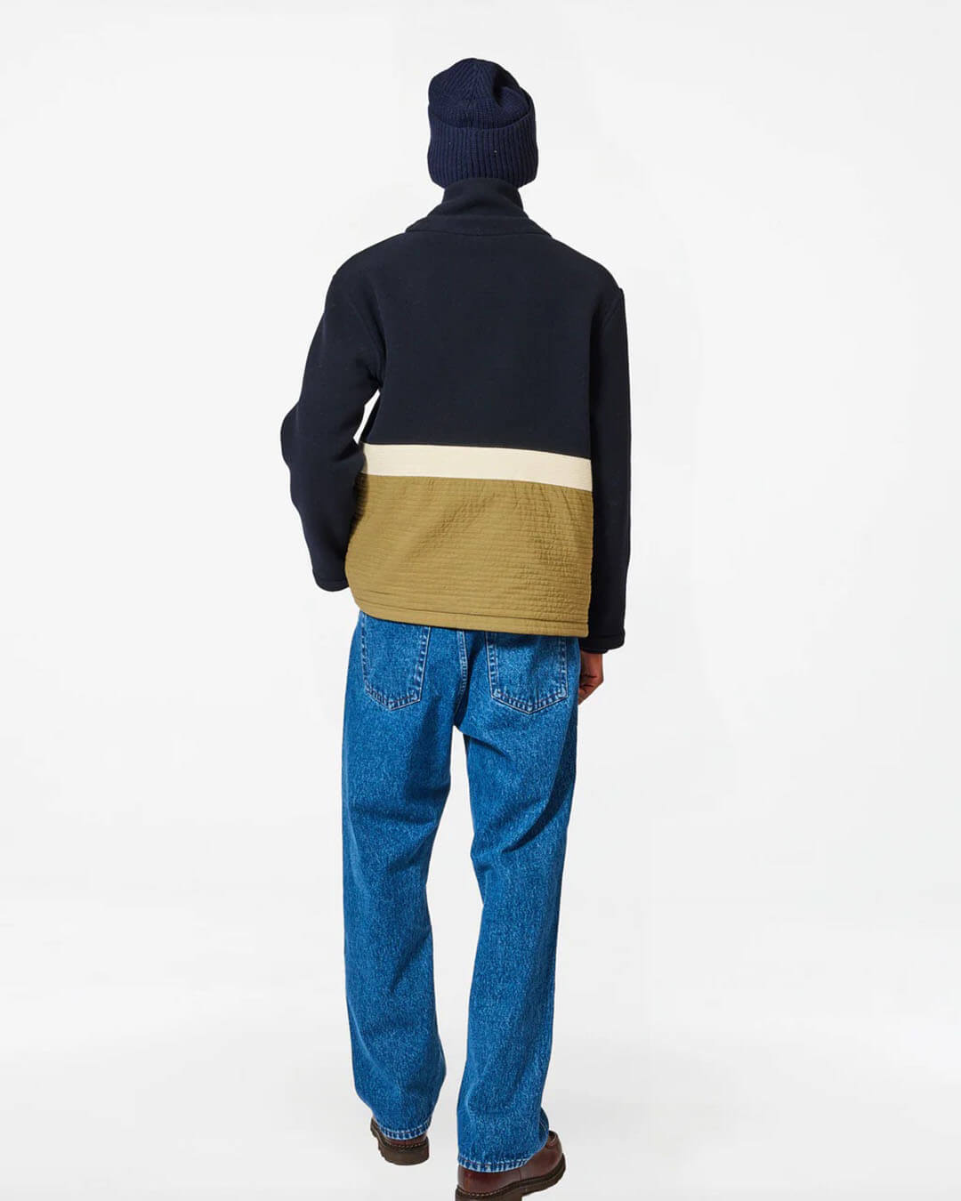 Veste Homecore Swit Wool Dark Navy en laine vierge bleu marine, coupe droite réversible avec grandes poches plaquées, fabriquée au Portugal