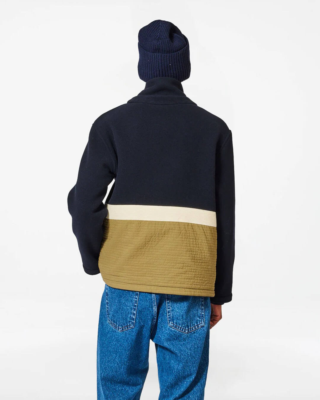 Veste Homecore Swit Wool Dark Navy en laine vierge bleu marine, coupe droite réversible avec grandes poches plaquées, fabriquée au Portugal