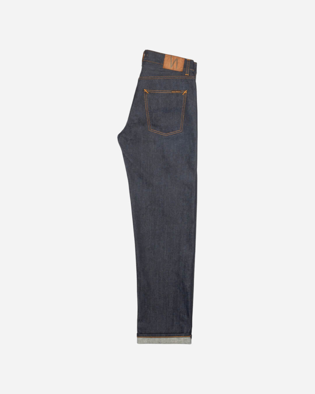 Jean Nudie Jeans Rad Rufus Dry Dusk Selvage en denim coton organique 13 oz, coupe droite taille haute, indigo naturel