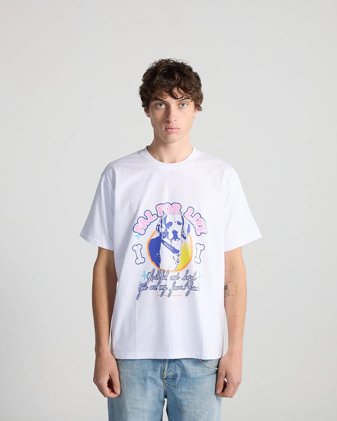 T‑Shirt Pal 4 Life White Bisous Skateboards en coton blanc, coupe regular, impression graphique Pal 4 Life