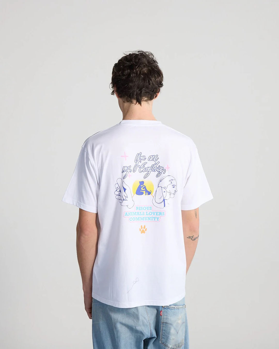 T‑Shirt Pal 4 Life White Bisous Skateboards en coton blanc, coupe regular, impression graphique Pal 4 Life
