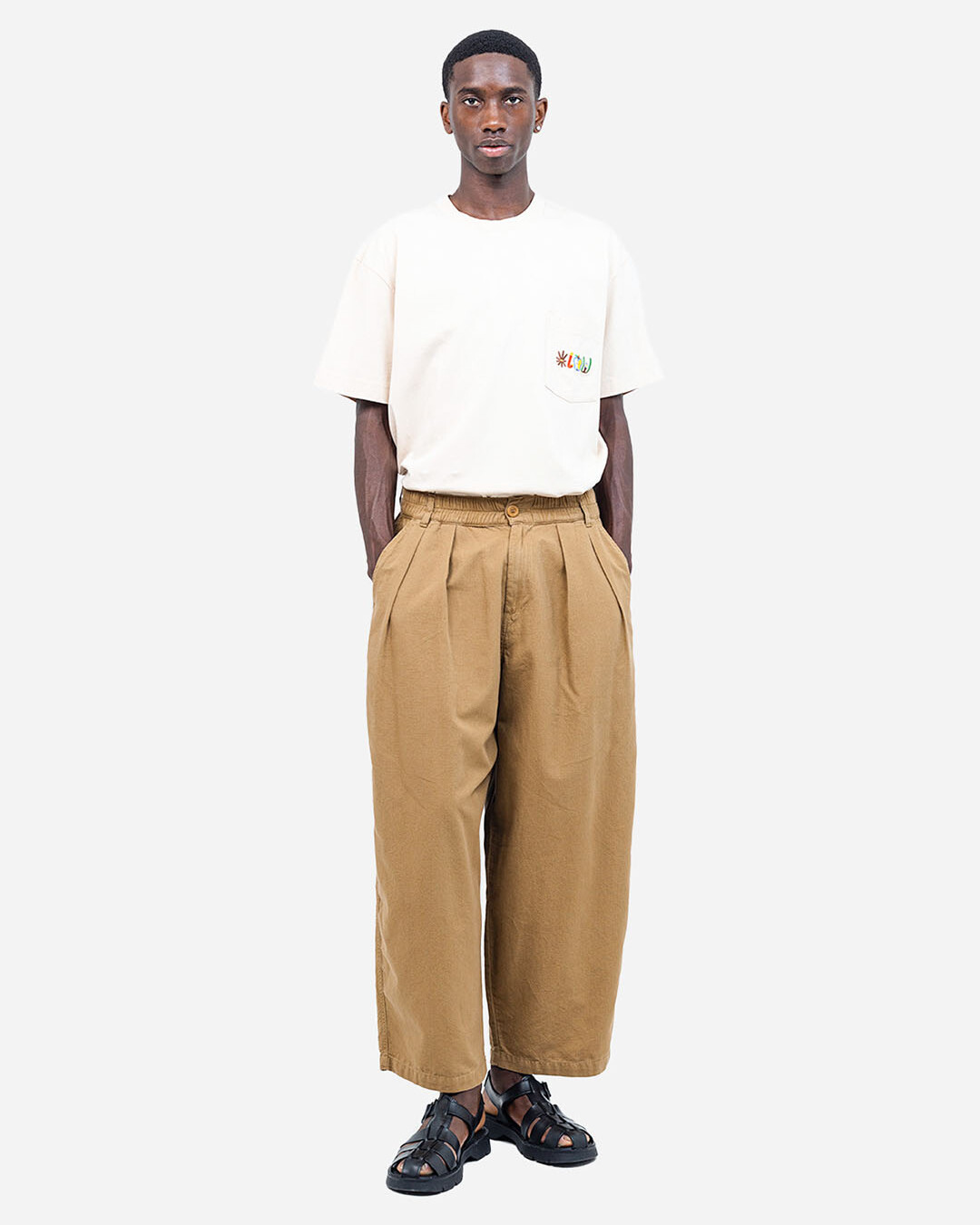 Pantalon Cargeot Terre OLOW en coton biologique kaki brun, coupe relaxed, poches latérales