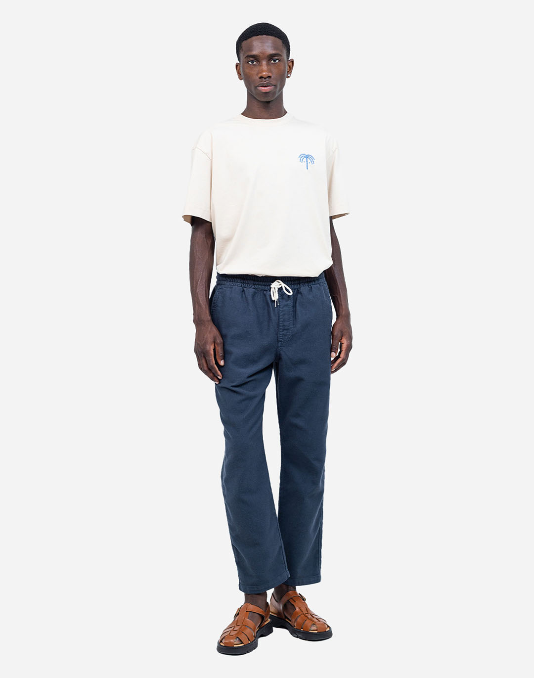 Pantalon Hatha Bleu Nuit OLOW en coton biologique, coupe casual regular, poches latérales