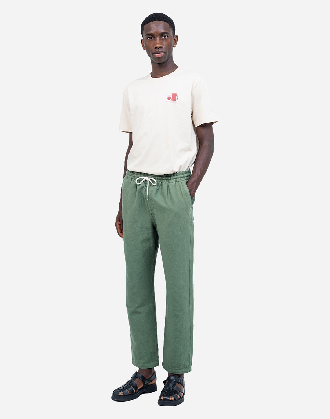 Pantalon Hatha Olive OLOW en coton biologique, coupe casual regular, poches latérales