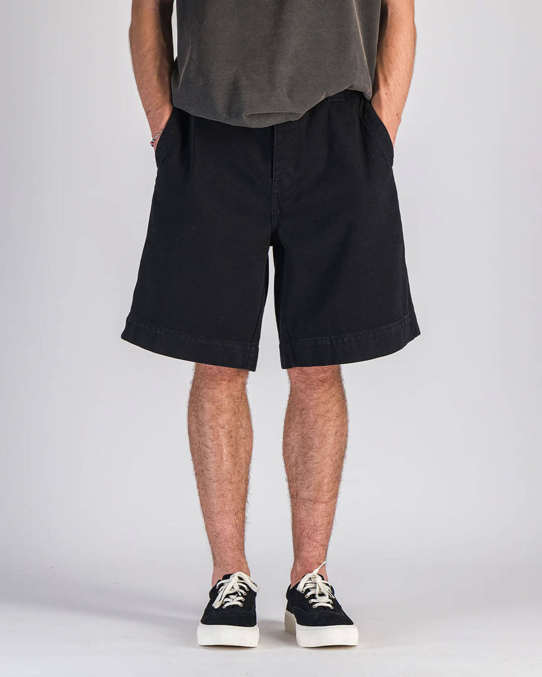 bermuda dad denim noir Parages short en jean noir homme coupe ample