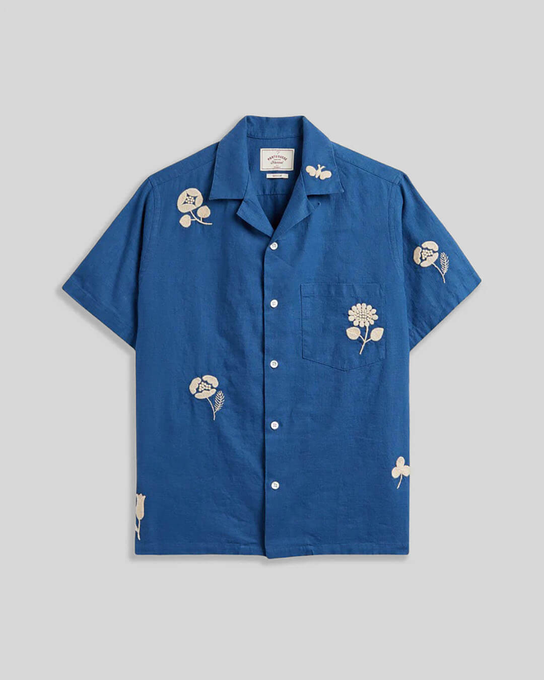 Chemise Embroidery Nature Ramie Blue Portuguese Flannel en ramie brodée