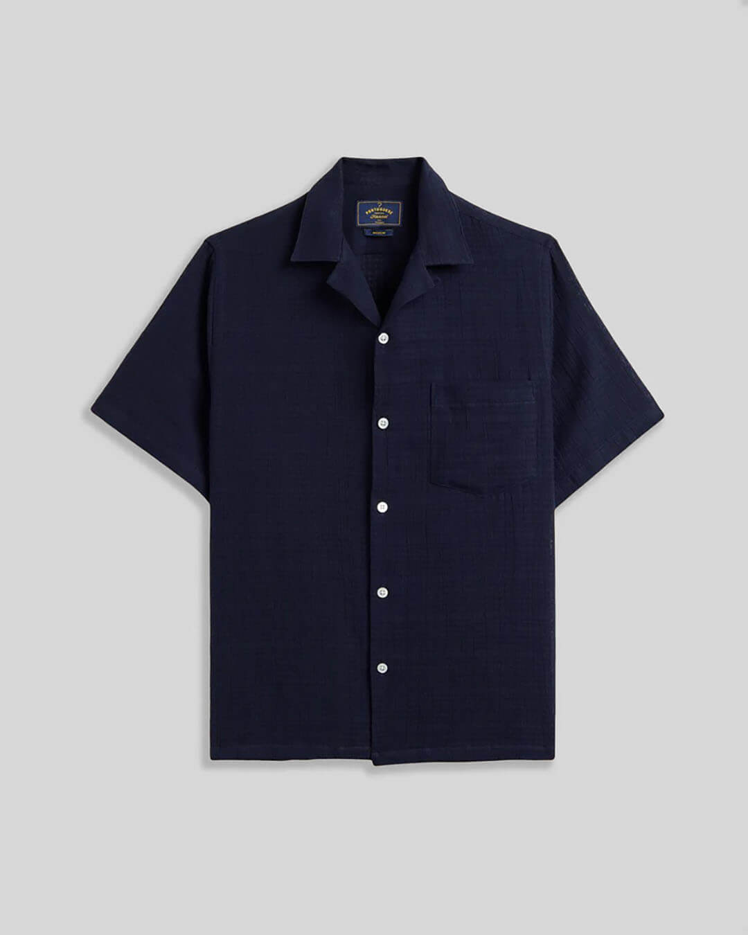 Chemise Grain Navy Portuguese Flannel en coton léger bleu texturé