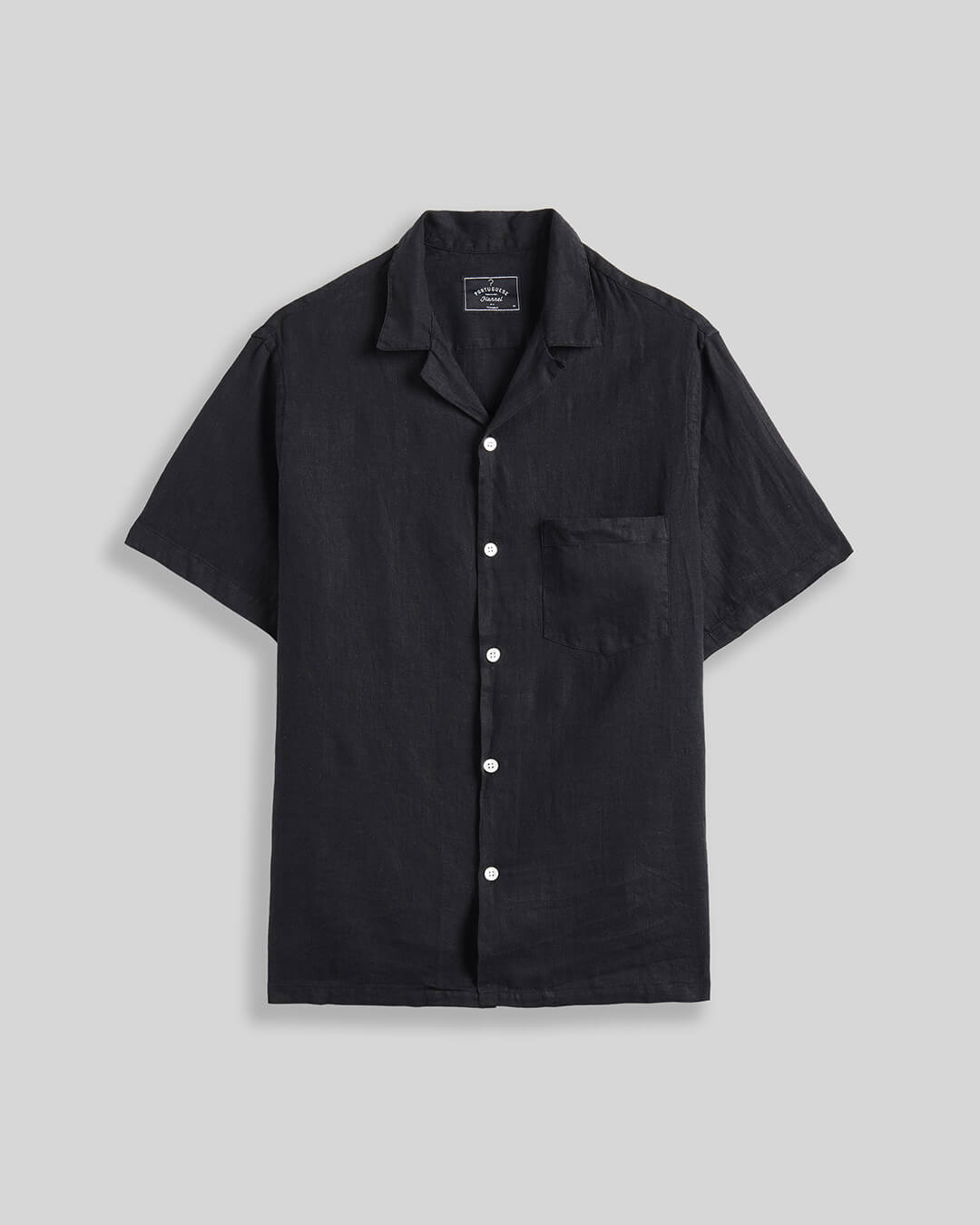 Chemise Linen Camp Collar Black Portuguese Flannel en lin noir