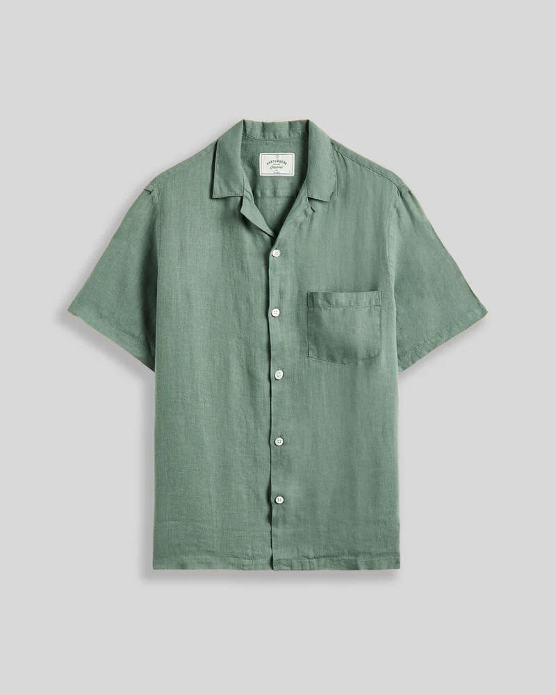 Chemise Linen Camp Collar Dry Green Portuguese Flannel en lin vert