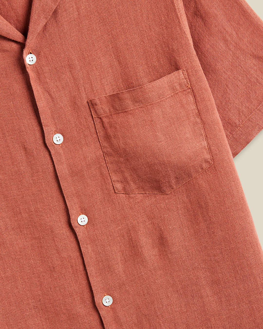 Chemise Linen Camp Collar Terracota Portuguese Flannel en lin terracota