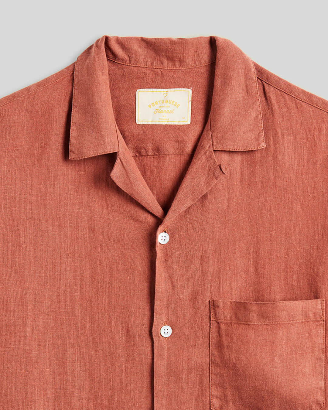 Chemise Linen Camp Collar Terracota Portuguese Flannel en lin terracota